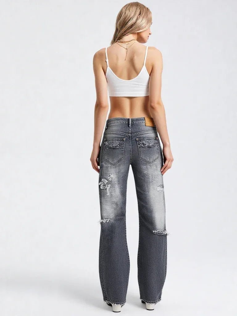 Women’s Boyfriend Jeans - Distressed Coated Denim - Mid Rise Ankle Length - Carter And Sage