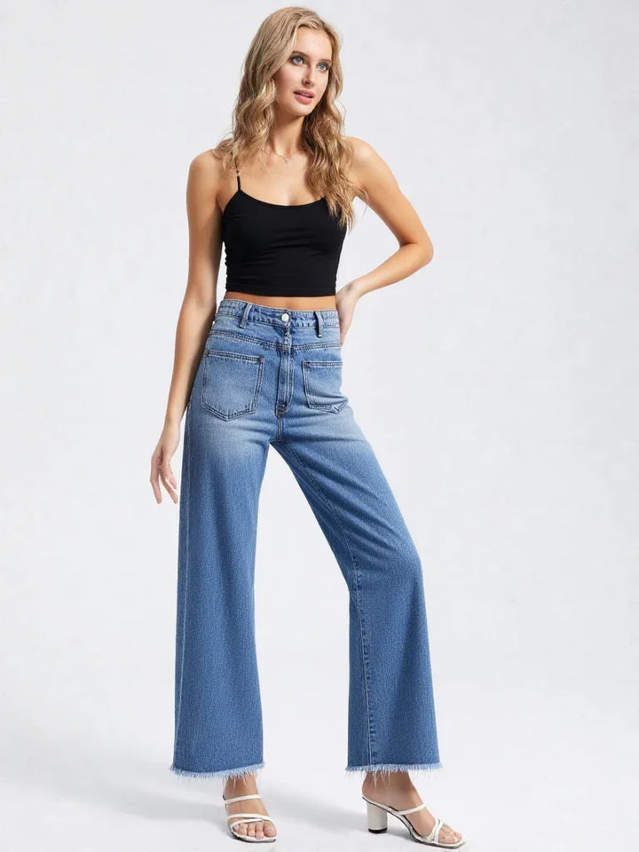 Women’s Wide Leg Jeans - Mid Rise Button Fly - Full Length - Carter And Sage