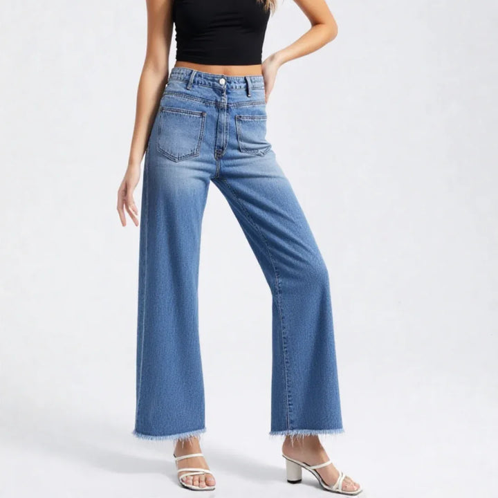 Women’s Wide Leg Jeans - Mid Rise Button Fly - Full Length - Carter And Sage