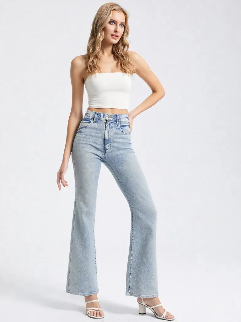 Women’s Wide Leg Jeans - High Rise Full Length - Stretch Fit - Carter And Sage