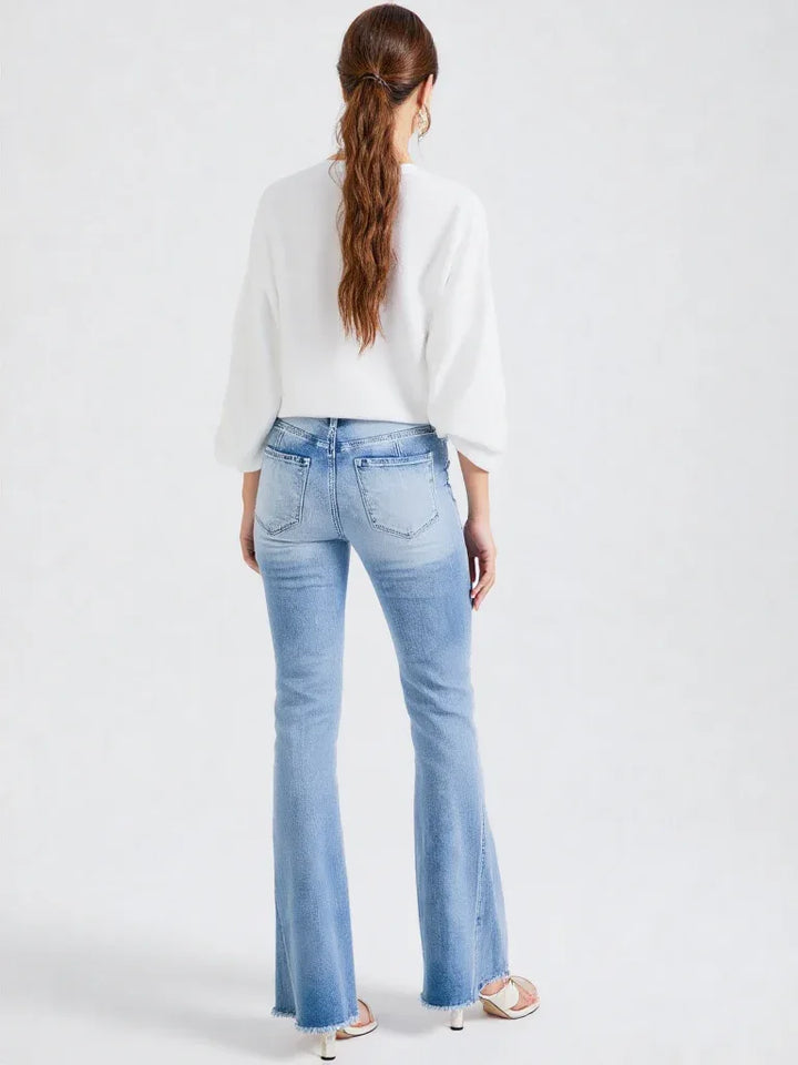 Women’s Flare Jeans - Mid Rise Stretch Denim - Button Fly Streetwear - Carter And Sage