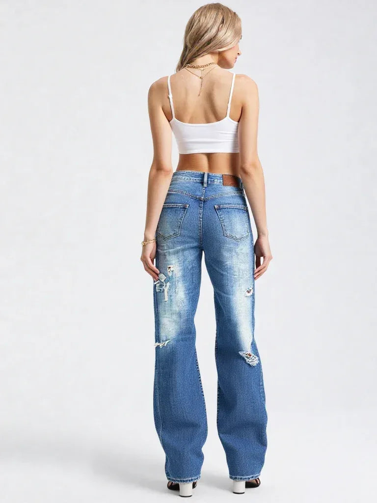 Women’s Boyfriend Jeans - Distressed Coated Denim - Mid Rise Ankle Length - Carter And Sage