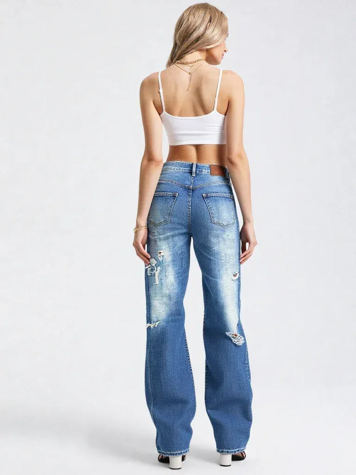 Women’s Boyfriend Jeans - Distressed Coated Denim - Mid Rise Ankle Length - Carter And Sage