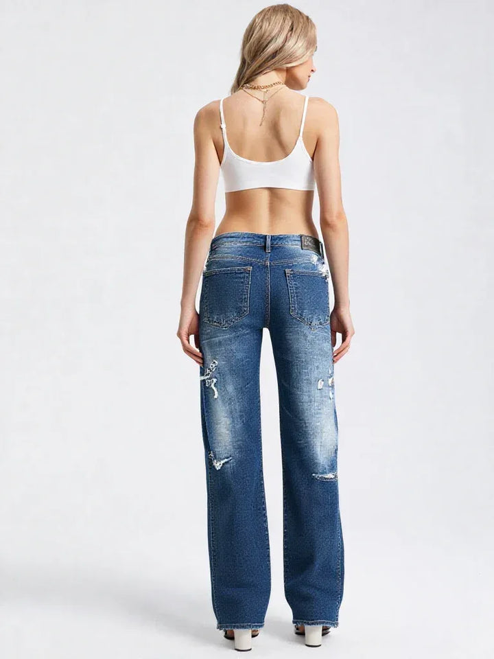 Women’s Boyfriend Jeans - Distressed Coated Denim - Mid Rise Ankle Length - Carter And Sage