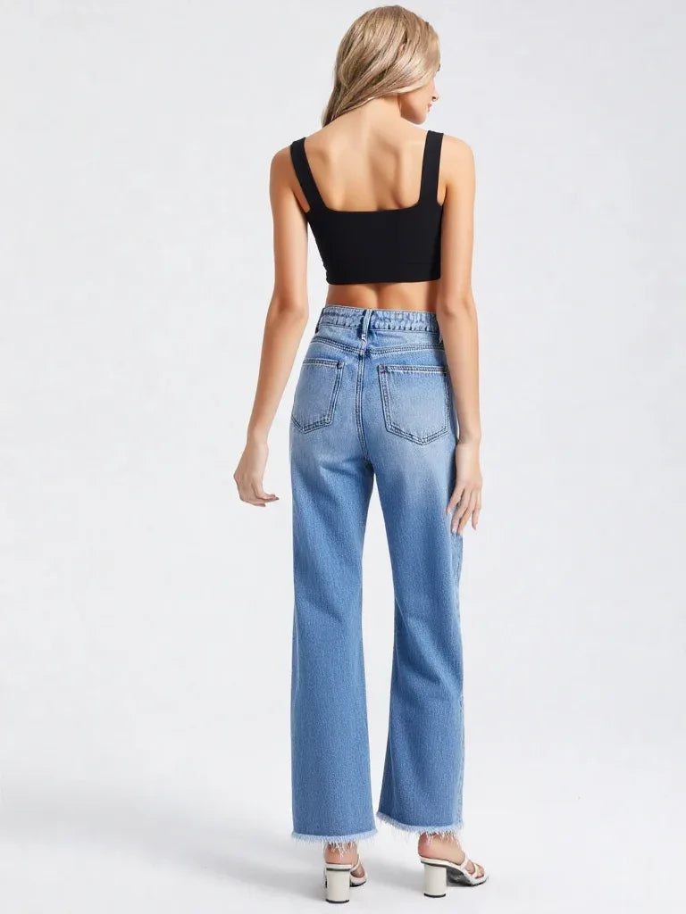Women’s Wide Leg Jeans - Mid Rise Button Fly - Full Length - Carter And Sage