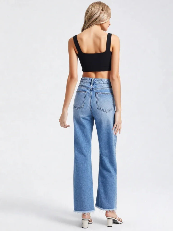 Women’s Wide Leg Jeans - Mid Rise Button Fly - Full Length - Carter And Sage