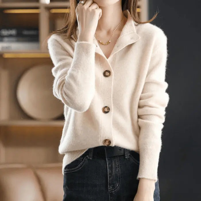 Margot collared button-front cardigan in cream, front view