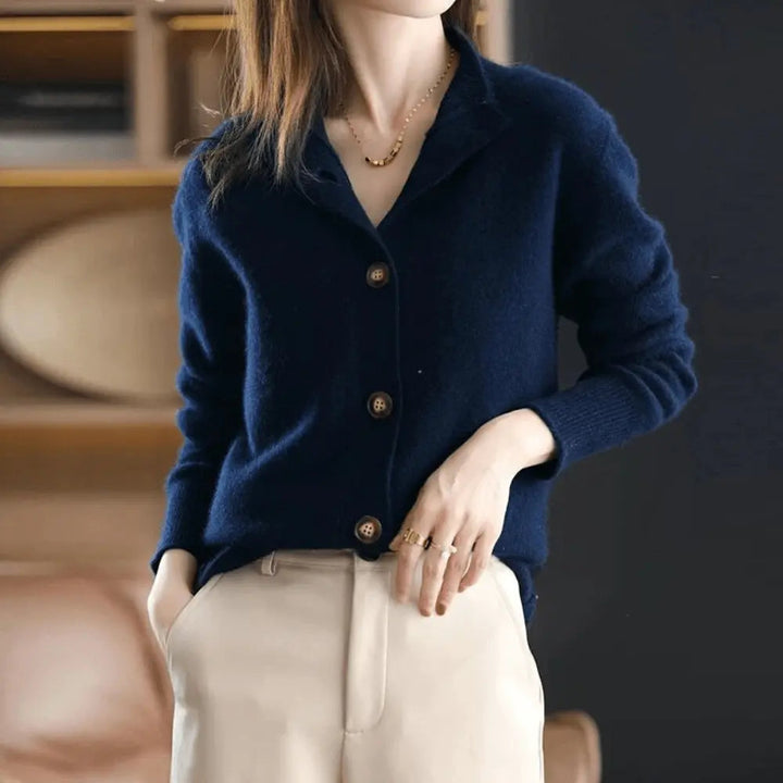 Margot collared button-front cardigan in navy, front view
