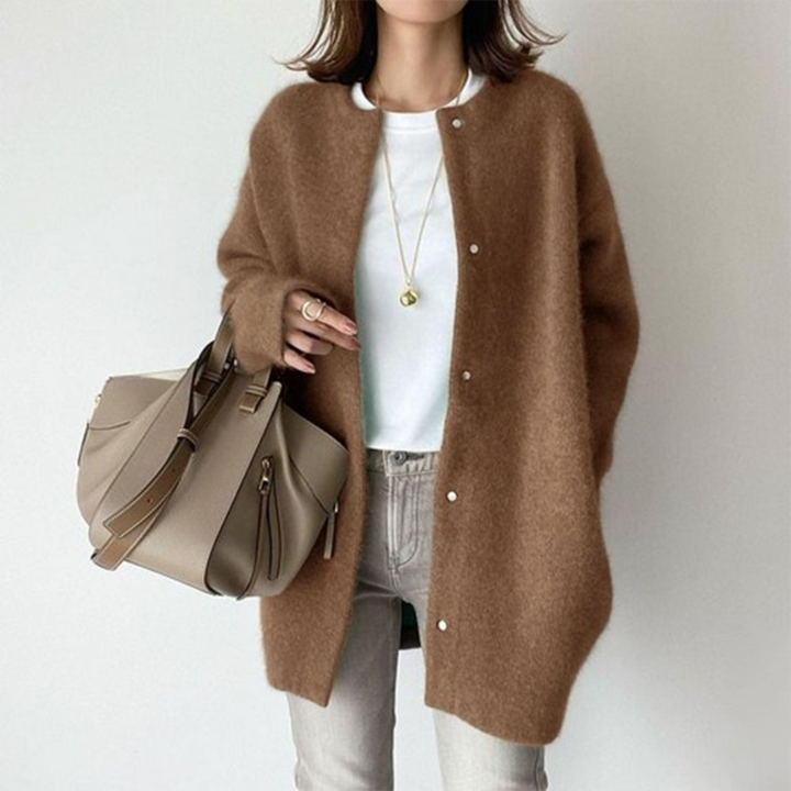 Margot oversized cardigan in brown, front view