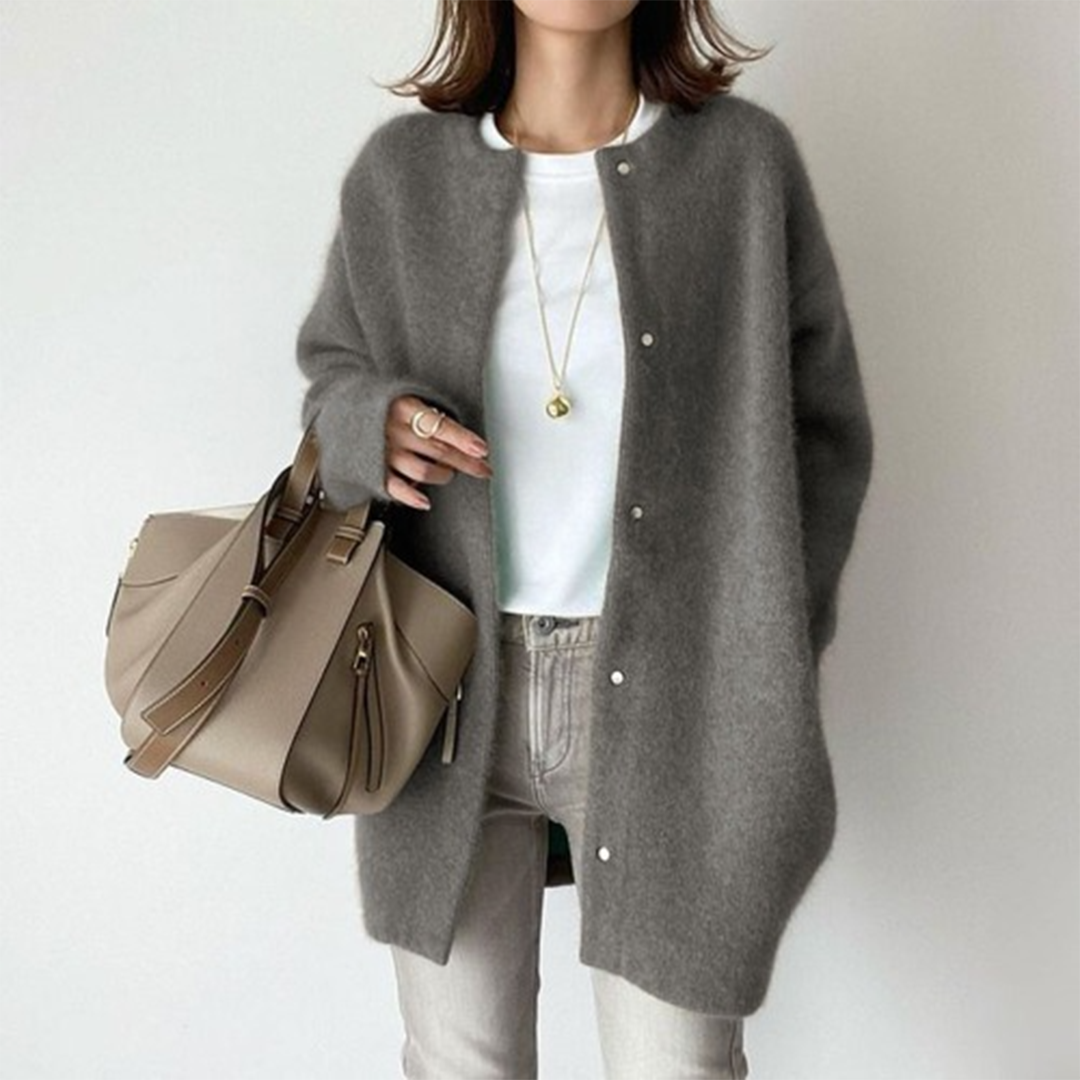 Margot oversized cardigan in gray, front view