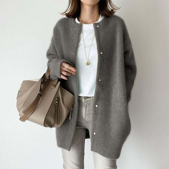Margot oversized cardigan in gray, front view
