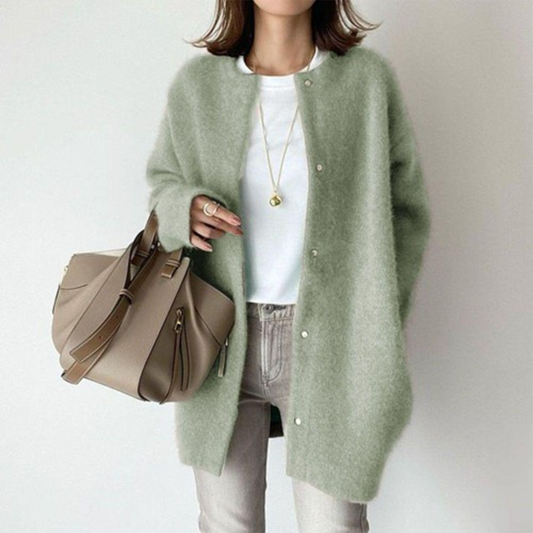 Margot oversized cardigan in sage green, front view